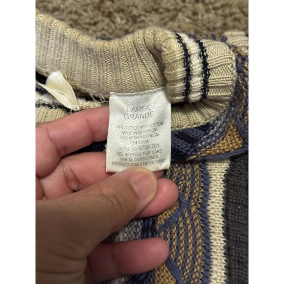 Vintage Sweater Multicolor 3D 90s Textured Knit Abstract Geometric Grandpa Y2k L - Picture 4 of 11